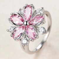 Rhinestone Brass Finger Ring, Plum Blossom, platinum plated & for woman & with rhinestone, US Ring 