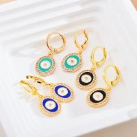 Evil Eye Earrings, Brass, gold color plated, micro pave cubic zirconia & for woman & enamel 