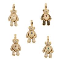 Cubic Zirconia Micro Pave Brass Pendant, Bear, gold color plated, DIY & micro pave cubic zirconia 