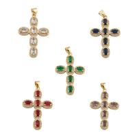 Cubic Zirconia Micro Pave Brass Pendant, Cross, gold color plated, DIY & micro pave cubic zirconia Approx 2mm 