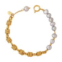 bracelet en laiton de perle d'eau douce cultivée, avec perle d'eau douce cultivée, avec 0.87inch chaînes de rallonge, Placage de couleur d'or, bijoux de mode & pour femme, doré Environ 7.09 pouce, Vendu par PC