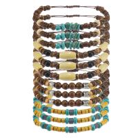 Fashion Jewelry Bracelet, Coconut, with turquoise & Wax Cord & Wood & Zinc Alloy, 12 pieces & Bohemian style & adjustable & for man, mixed colors, Inner .2-6.2cm 