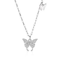 Zircon cubique Micro Pave collier en argent sterling, argent sterling 925, avec 5CM chaînes de rallonge, papillon, Placage, pavé de micro zircon & pour femme, couleur platine Environ 40 cm, Vendu par PC