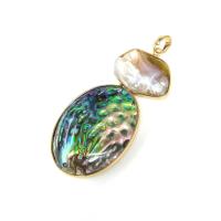 Ormeau coquille pendentifs, alliage de zinc, avec Pierre naturelle & perle & coquille d'ormeau, ovale, Placage de couleur d'or, DIY, plus de couleurs à choisir, 30-70mm, Vendu par PC