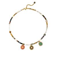 Collier de perles d'eau douce , Pierre naturelle, avec perle d'eau douce cultivée & laiton, avec 9CM chaînes de rallonge, fait à la main, pour femme & émail, multicolore Environ 37.5 cm, Vendu par PC