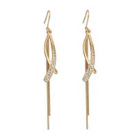 Moda flecos pendientes, aleación de zinc, Patrón Geométrico, chapado en color dorado, Joyería & micro arcilla de zirconia cúbica & para mujer, 10x80mm, Vendido por Par