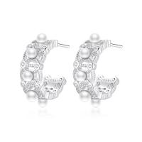 Silver Earring Zircon pavent Sterling, Argent sterling 925, avec Shell Pearl, bijoux de mode & pavé de micro zircon & pour femme Vendu par paire