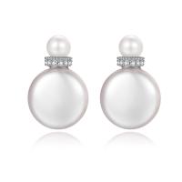 Silver Earring Zircon pavent Sterling, Argent sterling 925, avec Shell Pearl, bijoux de mode & pavé de micro zircon & pour femme Vendu par paire