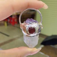 Natural Quartz Pendants, Clear Quartz, with Cats Eye & Amethyst & Zinc Alloy, silver color plated, DIY, mixed colors 