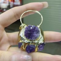 Natural Quartz Pendants, Amethyst, with Zinc Alloy, gold color plated, DIY, mixed colors 