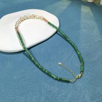 Collier de perles d'eau douce , Argent sterling 925, avec Malachite & perle d'eau douce cultivée, avec 5cm chaînes de rallonge, bijoux de mode Environ 40 cm, Vendu par PC