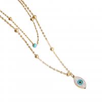 Collier Evil Eye bijoux, Acier titane, avec 2inch chaînes de rallonge, Mauvais œil, Placage de couleur d'or, Double couche & chaîne ovale & pour femme & avec strass Environ 16.5 pouce, Vendu par PC