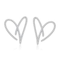 Silver Earring Zircon pavent Sterling, Argent sterling 925, coeur, bijoux de mode & pavé de micro zircon & pour femme Vendu par paire