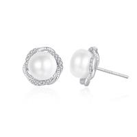 Silver Earring Zircon pavent Sterling, Argent sterling 925, avec perle d'eau douce cultivée, bijoux de mode & pavé de micro zircon & pour femme Vendu par paire