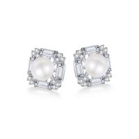 Silver Earring Zircon pavent Sterling, Argent sterling 925, avec perle d'eau douce cultivée, bijoux de mode & pavé de micro zircon & pour femme Vendu par paire