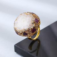 Bague en quartz, quartz clair, avec améthyste & laiton, Placage de couleur d'or, pour femme & avec strass, blanc, Diamètre inté Environ 17mm, Vendu par PC