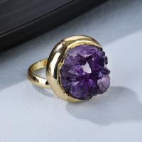 Bague en quartz, améthyste, avec laiton, Placage de couleur d'or, pour femme, violet, Diamètre inté Environ 19mm, Vendu par PC