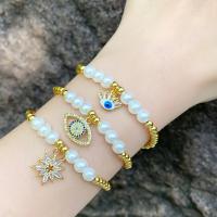 Evil Eye Jewelry Bracelet, Brass, with Plastic Pearl, plated, fashion jewelry & micro pave cubic zirconia & enamel cm 