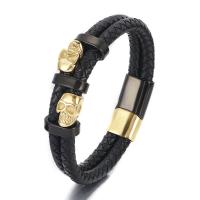 Bracelets de cuir de vachette, Acier inoxydable 304, avec Cuir, bijoux de mode & pour homme, plus de couleurs à choisir, Vendu par PC