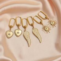 Boucles d'oreilles en acier titane, Plaqué d'or 14K, styles différents pour le choix & pour femme & avec strass, earring length 20-60mm, Vendu par paire