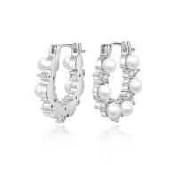 Silver Earring Zircon pavent Sterling, Argent sterling 925, avec Shell Pearl, bijoux de mode & pavé de micro zircon & pour femme Vendu par paire