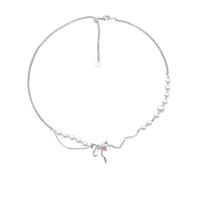 Zircon cubique Micro Pave collier en argent sterling, laiton, avec Shell Pearl, avec 2.75inch chaînes de rallonge, Noeud papillon, bijoux de mode & pavé de micro zircon & pour femme Environ 15.74 pouce, Vendu par PC