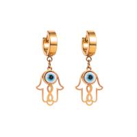 Evil Eye Earrings, Titanium Steel, Evil Eye Hamsa, plated, for woman & enamel, gold 