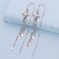 Moda flecos pendientes, plata de ley 925, chapado, micro arcilla de zirconia cúbica & para mujer, color de platina, 75x11mm, Vendido por Par