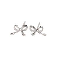 Sterling Silver Stud Earring, 925 Sterling Silver, Bowknot, plated, for woman, platinum color 