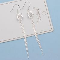 Moda flecos pendientes, plata de ley 925, chapado, diferentes estilos para la opción & micro arcilla de zirconia cúbica & para mujer, color de platina, 75x9mm, Vendido por Par