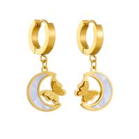 Boucles d'oreilles en acier titane, avec coquille, Placage, bijoux de mode & pour femme, doré, 30mm, Vendu par paire