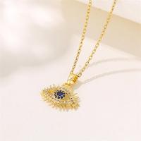 Collier Evil Eye bijoux, Acier inoxydable 304, avec 1.97inch chaînes de rallonge, Placage, bijoux de mode & pavé de micro zircon & pour femme, doré Environ 15.75 pouce, Vendu par brin