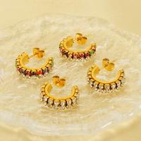 Stainless Steel Rhinestone Stud Earring, 304 Stainless Steel, 18K gold plated, fashion jewelry & for woman & with rhinestone, golden 