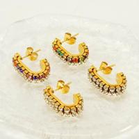 Stainless Steel Rhinestone Stud Earring, 304 Stainless Steel, 18K gold plated, fashion jewelry & for woman & with rhinestone, golden 