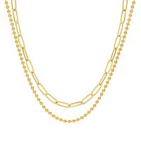 Collier de mode Multi couche, Acier inoxydable 304, avec 1.97inch chaînes de rallonge, Placage ionique sous vide, Double couche & bijoux de mode & pour femme, doré Environ 16.93 pouce, Environ 17.72 pouce, Vendu par PC