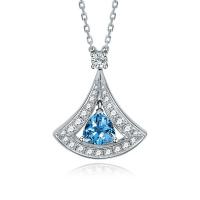 Zirkonia Mikro pflastern Sterlingsilber-Halskette, 925 Sterling Silber, mit Aquamarin, mit Verlängerungskettchen von 5CM, plattiert, Micro pave Zirkonia & für Frau, keine, Länge:ca. 40 cm, verkauft von PC