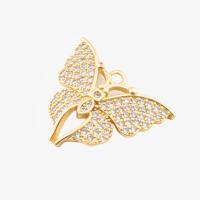 Cubic Zirconia Micro Pave Sterling Silver Pendant, 925 Sterling Silver, Butterfly, real gold plated, DIY & micro pave cubic zirconia, gold Approx 2mm 