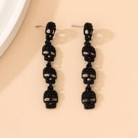 aleación de zinc Pendientes con Colgantes, Calavera, chapado, Diseño de Halloween & Joyería & para mujer & hueco, Negro, 9x55mm, Vendido por Par