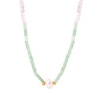 Collier de bijoux de titane, Acier titane, avec Pierre naturelle & perle d'eau douce cultivée, avec 1.97inch chaînes de rallonge, bijoux de mode & pour femme Environ 16.93 pouce, Vendu par PC