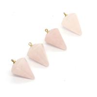 Natural Quartz Pendants, Rose Quartz, with Brass, Conical, gold color plated, DIY, pink 