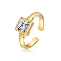 Anneau de cuivre de Zircon, laiton, avec zircon cubique, cadre, Plaqué d'or, bijoux de mode & pour femme, Ring inner mm, Vendu par PC