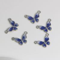 Zink Legierung Emaille Anhänger , Zinklegierung, Schmetterling, silberfarben plattiert, DIY & Doppelloch, blau, 16.7x11.8x1.5mm, verkauft von PC