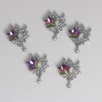 Colgantes de diamantes de imitación de la aleación de zinc, Estrella, chapado en color de plata, Bricolaje & con diamantes de imitación & perforado doble & hueco, multicolor, 15x19.3x5mm, Vendido por UD