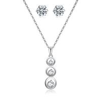 Cubic Zirconia Micro Pave Brass Jewelry Sets, Stud Earring & necklace, with Cubic Zirconia, with 2Inch extender chain, Round, silver color plated, fashion jewelry & for woman length_approx Inch 