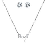 Cubic Zirconia Micro Pave Brass Jewelry Sets, Stud Earring & necklace, with Cubic Zirconia, with 2Inch extender chain, silver color plated, fashion jewelry & for woman Approx 17 Inch 