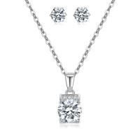 Cubic Zirconia Micro Pave Brass Jewelry Sets, Stud Earring & necklace, with Cubic Zirconia, with 2Inch extender chain, silver color plated, fashion jewelry & for woman Approx 17 Inch 