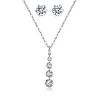 Cubic Zirconia Micro Pave Brass Jewelry Sets, Stud Earring & necklace, with Cubic Zirconia, with 2Inch extender chain, Round, silver color plated, fashion jewelry & for woman Approx 17 Inch 