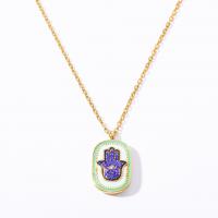 Collier Evil Eye bijoux, laiton, avec 1.97inch chaînes de rallonge, Placage de couleur d'or, pavé de micro zircon & pour femme & double face, doré Environ 15.75 pouce, Vendu par PC