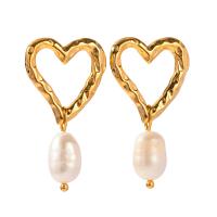 Stainless Steel Drop Earring, 304 Stainless Steel, with Plastic Pearl, Heart, plated, fashion jewelry, golden 