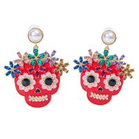 aleación de zinc Pendientes con Colgantes, con Perlas plásticas, Calavera, chapado, Joyería de Halloween & para mujer & esmalte & con diamantes de imitación, más colores para la opción, 60x68mm, Vendido por Par